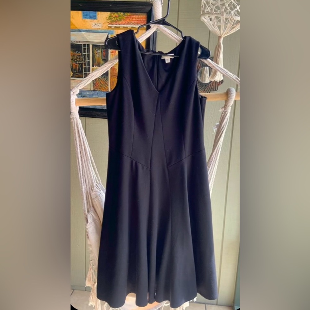 Coldwater Creek Black Sleeveless V-Neck Fit-and-Flare Midi Dress